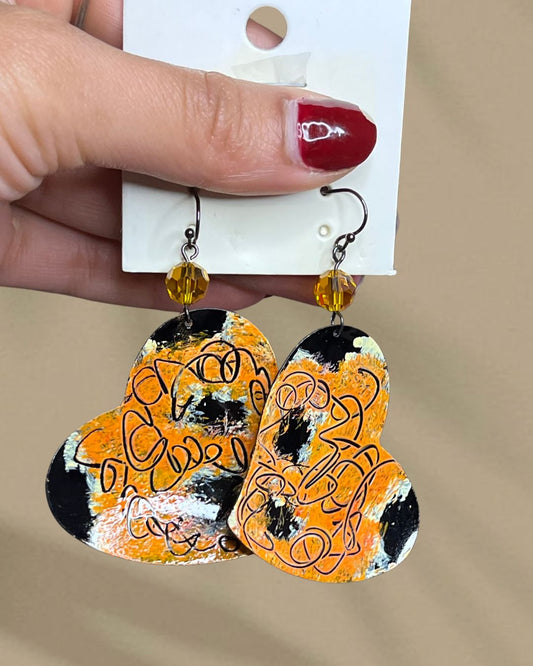 Amber Flame Heart Maximalist Earrings